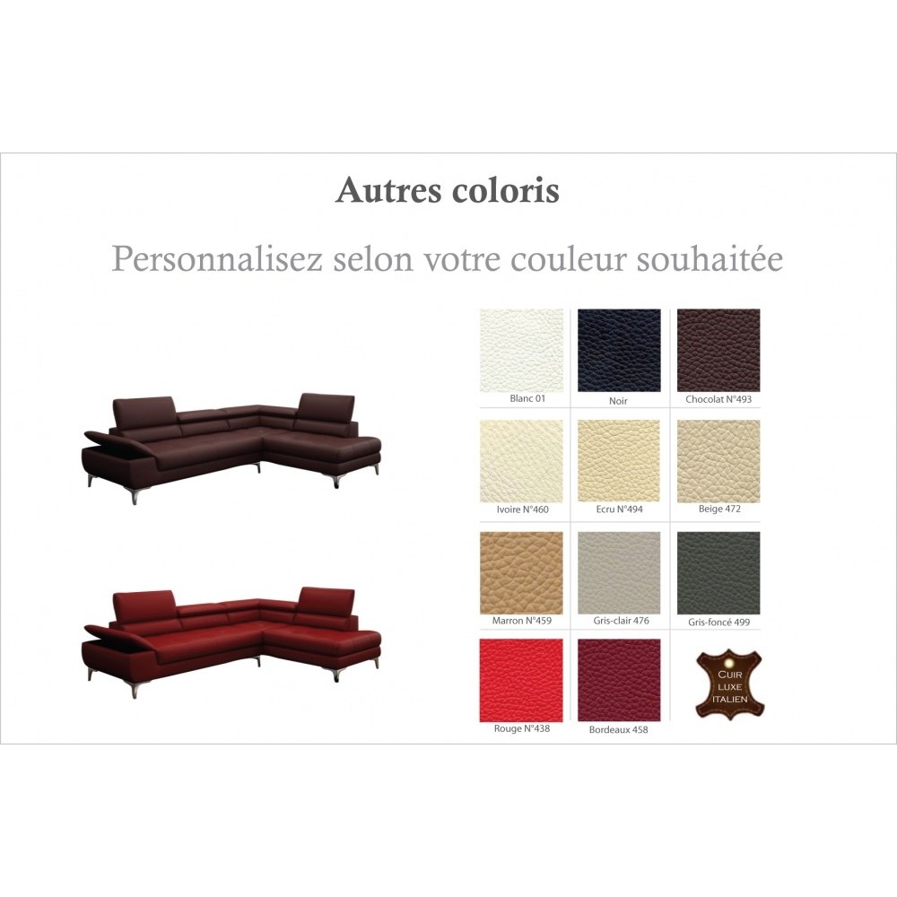 Canapé d'angle en cuir italien 6 places BERTONI, couleur personnalisé, angle droit Canapé d'angle en cuir italien 6 places BERTONI, couleur personnalisé, angle droit