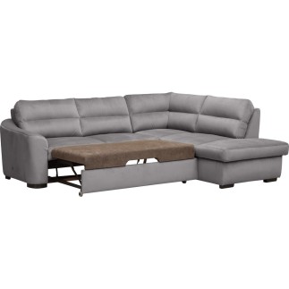 Canapé d'angle convertible en tissu velours luxe 5 places, RICO gris foncé, angle droit