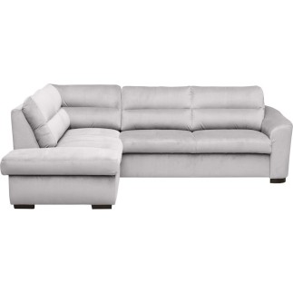 Canapé d'angle convertible en tissu velours luxe 5 places, RICO, gris clair, angle gauche