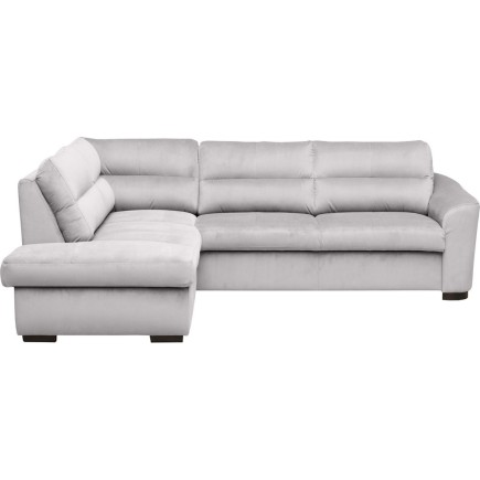 Canapé d'angle convertible en tissu velours luxe 5 places, RICO, gris clair, angle gauche