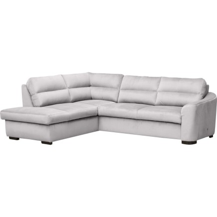 Canapé d'angle convertible en tissu velours luxe 5 places, RICO, gris clair, angle gauche