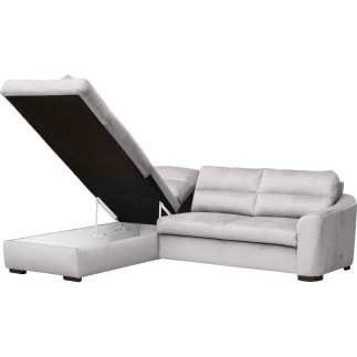 Canapé d'angle convertible en tissu velours luxe 5 places, RICO, gris clair, angle gauche