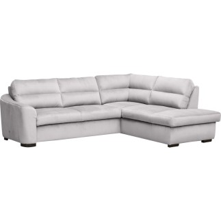 Canapé d'angle convertible en tissu velours luxe 5 places, RICO, gris clair, angle droit