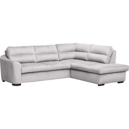 Canapé d'angle convertible en tissu velours luxe 5 places, RICO, gris clair, angle droit