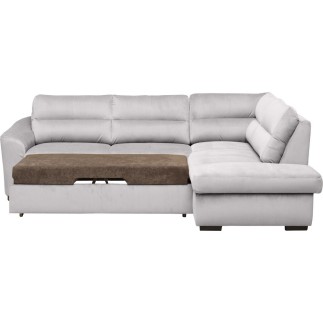 Canapé d'angle convertible en tissu velours luxe 5 places, RICO, gris clair, angle droit