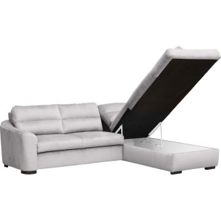 Canapé d'angle convertible en tissu velours luxe 5 places, RICO, gris clair, angle droit