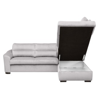 Canapé d'angle convertible en tissu velours luxe 5 places, RICO, gris clair, angle droit