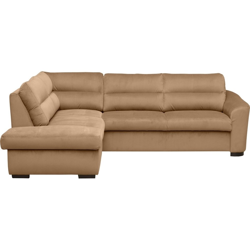Canapé d'angle convertible en tissu velours luxe 5 places, RICO, marron, angle gauche Canapé d'angle convertible en tissu velours luxe 5 places, RICO, marron, angle gauche