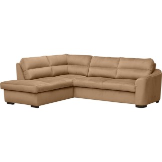 Canapé d'angle convertible en tissu velours luxe 5 places, RICO, marron, angle gauche