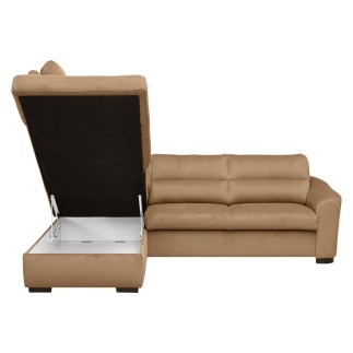 Canapé d'angle convertible en tissu velours luxe 5 places, RICO, marron, angle gauche