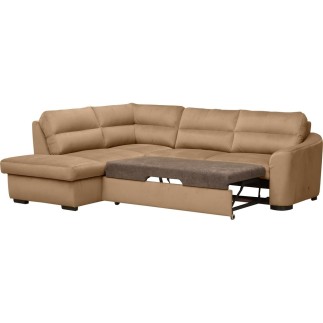 Canapé d'angle convertible en tissu velours luxe 5 places, RICO, marron, angle gauche