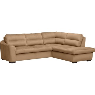 Canapé d'angle convertible en tissu velours luxe 5 places, RICO, marron, angle droit