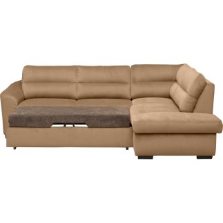 Canapé d'angle convertible en tissu velours luxe 5 places, RICO, marron, angle droit