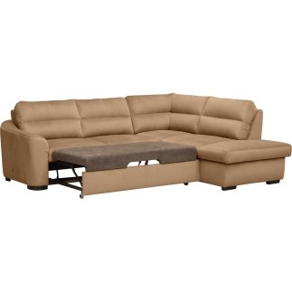 Canapé d'angle convertible en tissu velours luxe 5 places, RICO, marron, angle droit