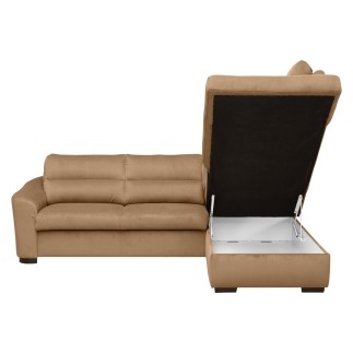 Canapé d'angle convertible en tissu velours luxe 5 places, RICO, marron, angle droit