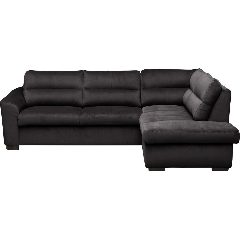Canapé d'angle convertible en tissu velours luxe 5 places, RICO, noir, angle droit Canapé d'angle convertible en tissu velours luxe 5 places, RICO, noir, angle droit