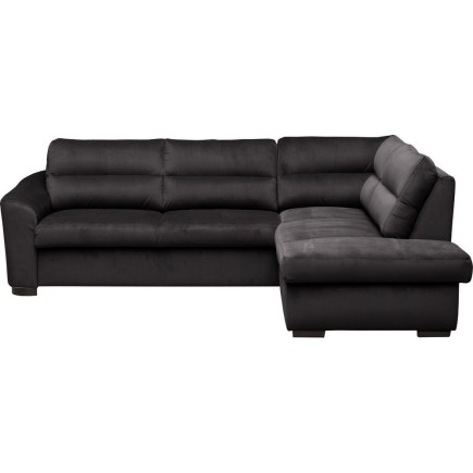 Canapé d'angle convertible en tissu velours luxe 5 places, RICO, noir, angle droit