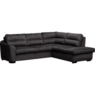 Canapé d'angle convertible en tissu velours luxe 5 places, RICO, noir, angle droit