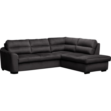 Canapé d'angle convertible en tissu velours luxe 5 places, RICO, noir, angle droit