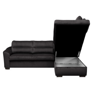 Canapé d'angle convertible en tissu velours luxe 5 places, RICO, noir, angle droit