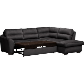 Canapé d'angle convertible en tissu velours luxe 5 places, RICO, noir, angle droit