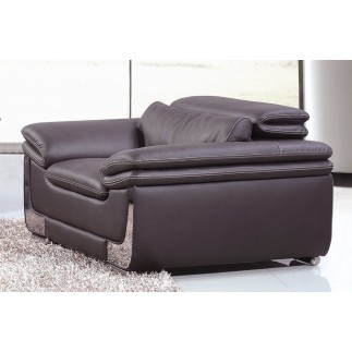 Ensemble Canapé 3 places et 2 places et fauteuil 1 place en cuir italien buffle ITALINA, chocolat avec surpiqure blanche