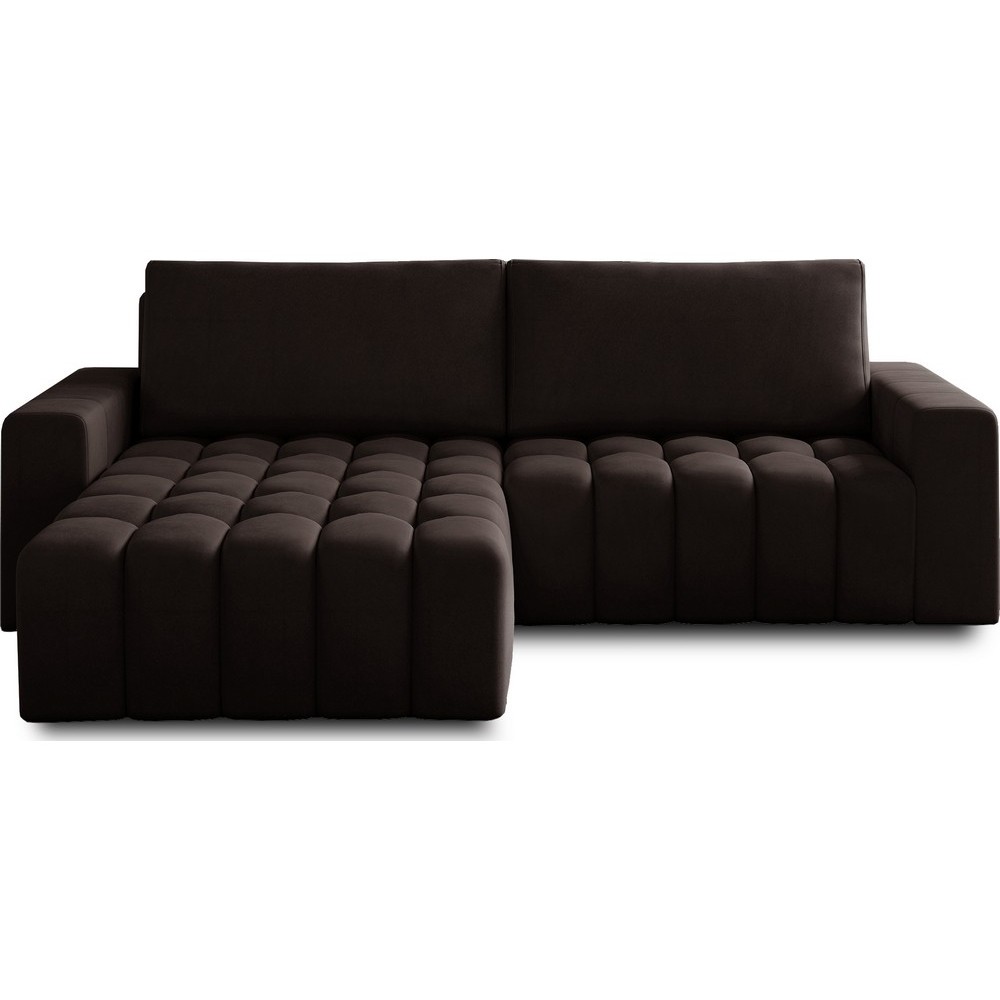 - Canapé d'angle convertible en velours luxe 5 places et coffre, chocolat, angle gauche (vu de face) BONO - Canapé d'angle convertible en velours luxe 5 places et coffre, chocolat, angle gauche (vu de face) BONO