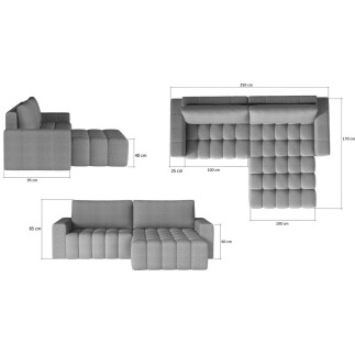 - Canapé d'angle convertible en velours luxe 5 places et coffre, chocolat, angle gauche (vu de face) BONO