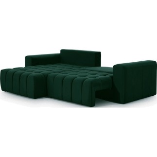 Canapé d'angle convertible en velours luxe 5 places et coffre, vert, angle gauche (vu de face) BONO