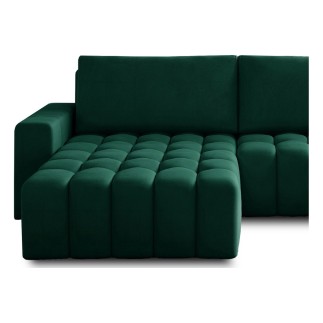 Canapé d'angle convertible en velours luxe 5 places et coffre, vert, angle gauche (vu de face) BONO