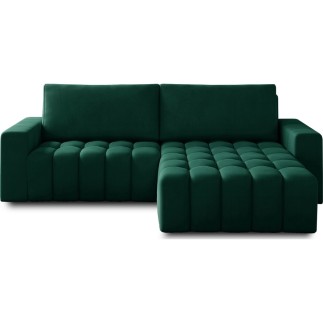 Canapé d'angle convertible en velours luxe 5 places, coffre - vert, angle droit (vu de face), BONO