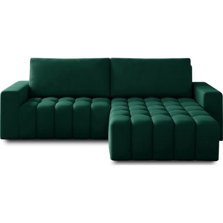 Canapé d'angle convertible en velours luxe 5 places, coffre - vert, angle droit (vu de face), BONO