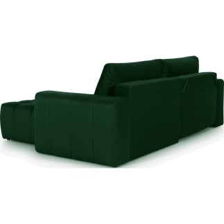 Canapé d'angle convertible en velours luxe 5 places, coffre - vert, angle droit (vu de face), BONO