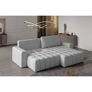 Canapé d'angle convertible en velours luxe 5 places, coffre - vert, angle droit (vu de face), BONO