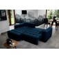 Canapé d'angle convertible en velours luxe 5 places, coffre - bleu foncé, angle gauche (vu de face), BONO Canapé d'angle convertible en velours luxe 5 places, coffre - bleu foncé, angle gauche (vu de face), BONO