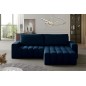 Canapé d'angle convertible en velours luxe 5 places et coffre, bleu foncé, angle droit (vu de face) BONO Canapé d'angle convertible en velours luxe 5 places et coffre, bleu foncé, angle droit (vu de face) BONO