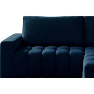 Canapé d'angle convertible en velours luxe 5 places et coffre, bleu foncé, angle droit (vu de face) BONO