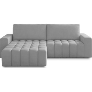Canapé d'angle convertible en velours luxe 5 places et coffre, gris, angle gauche (vu de face) BONO