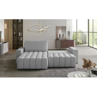 Canapé d'angle convertible en velours luxe 5 places et coffre, gris, angle gauche (vu de face) BONO