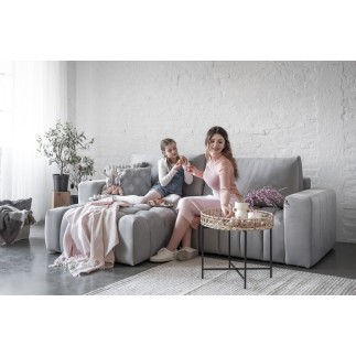 Canapé d'angle convertible en velours luxe 5 places et coffre, gris, angle gauche (vu de face) BONO