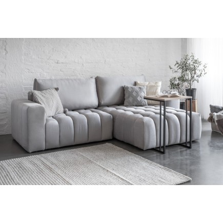 Canapé d'angle convertible en velours luxe 5 places, gris, angle droit (vu de face), BONO
