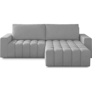 Canapé d'angle convertible en velours luxe 5 places, gris, angle droit (vu de face), BONO