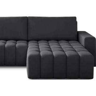 Canapé d'angle convertible en velours luxe 5 places, coffre - gris foncé, angle droit (vu de face), BONO