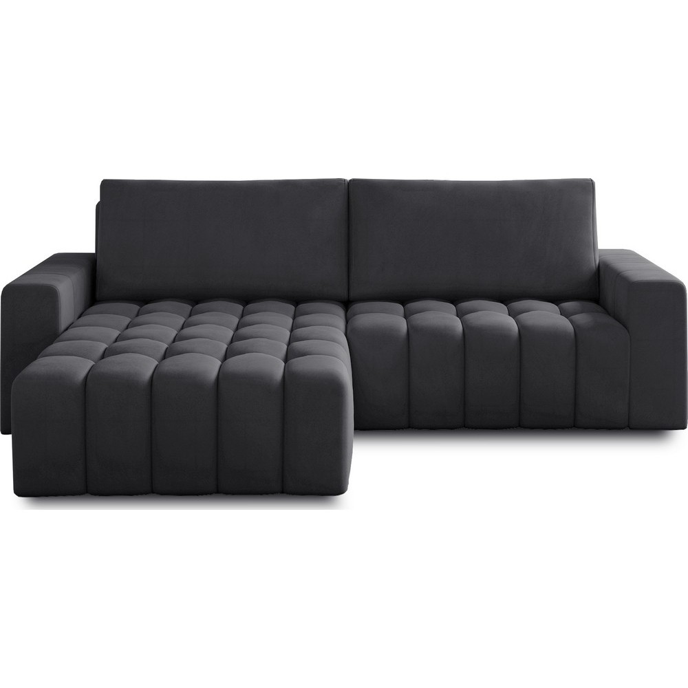 Canapé d'angle convertible en velours luxe 5 places et coffre, gris foncé, angle gauche (vu de face) BONO Canapé d'angle convertible en velours luxe 5 places et coffre, gris foncé, angle gauche (vu de face) BONO
