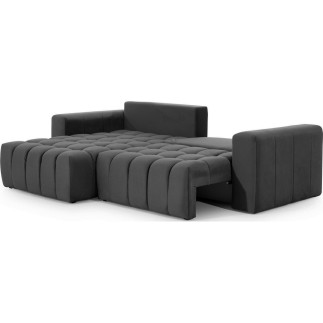 Canapé d'angle convertible en velours luxe 5 places et coffre, gris foncé, angle gauche (vu de face) BONO