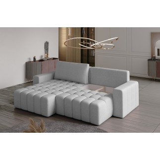 Canapé d'angle convertible en velours luxe 5 places et coffre, gris foncé, angle gauche (vu de face) BONO