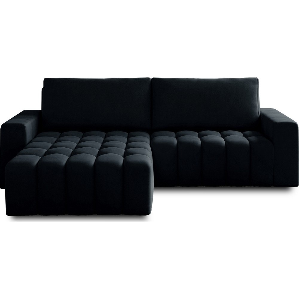 - Canapé d'angle convertible en velours luxe 5 places et coffre, noir, angle gauche (vu de face) BONO - Canapé d'angle convertible en velours luxe 5 places et coffre, noir, angle gauche (vu de face) BONO