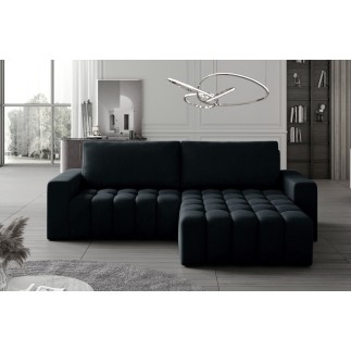 Canapé d'angle convertible en velours luxe 5 places, coffre, noir, angle droit (vu de face), BONO