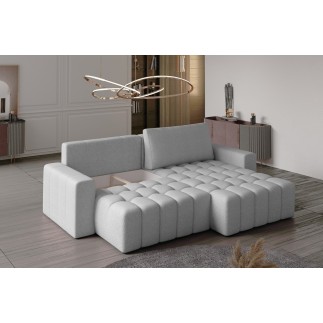 Canapé d'angle convertible en velours luxe 5 places, coffre, noir, angle droit (vu de face), BONO