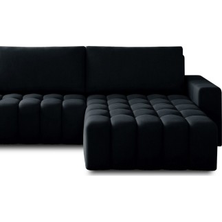 Canapé d'angle convertible en velours luxe 5 places, coffre, noir, angle droit (vu de face), BONO